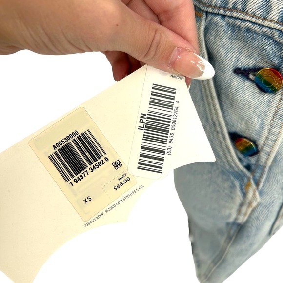 NWT Levi's Pride Liberation Shortalls Light Wash Denim Overalls Size XS - Picture 9 of 9